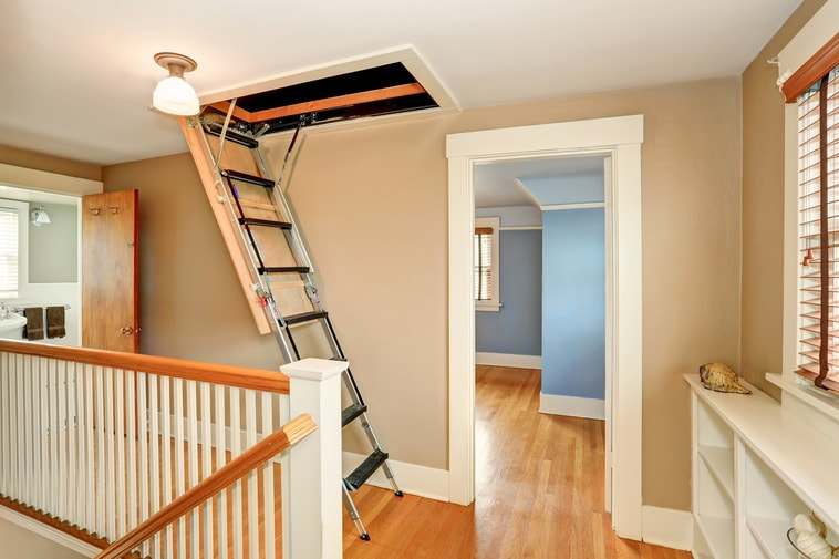 Ceiling with fully opened drop ladder