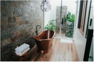 Bathroom with copper soaking tub